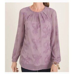 Chico’s 1 Tonal Embroidery Crinkle Top Women’s Size medium semi sheer lavender